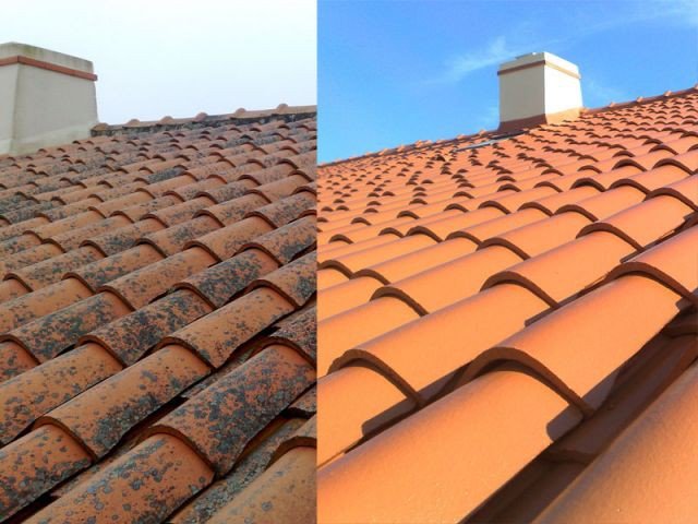 Avant / après hydrofugation colorée de toiture en tuiles — NHB Rénovation