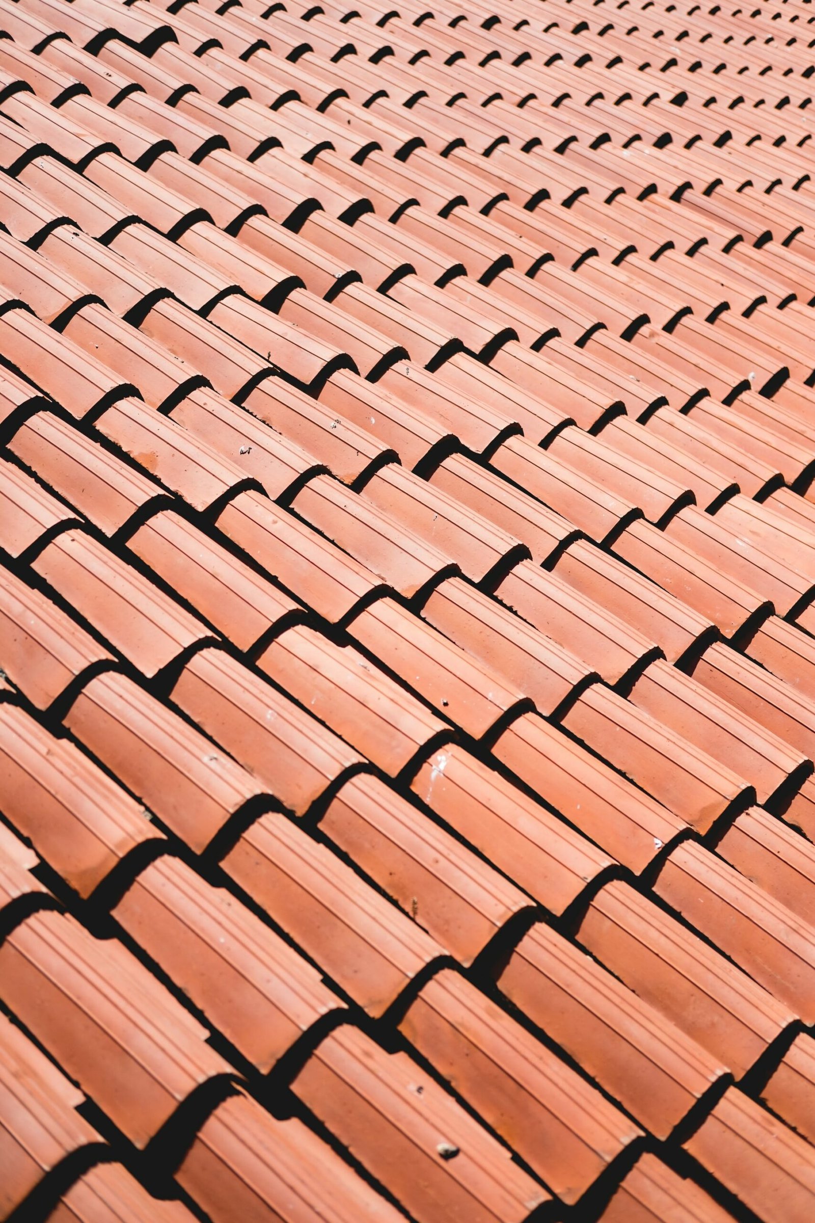 Vue rapprochée des rangs de tuiles en terre cuite et de leurs recouvrements