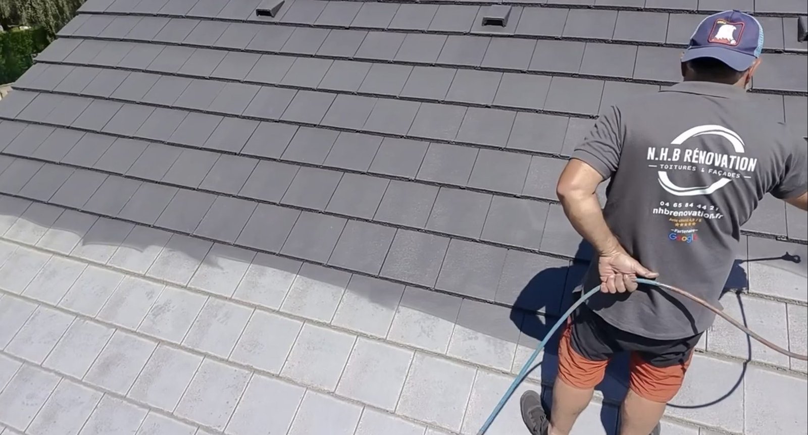 Ouvrier NHB — projection hydrofuge coloré airless sur toiture